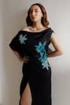 Kavya Singh Kundu_Black Handwoven Mulberry Silk Applique Abstract Motifs Celine Dress _Online_at_Aza_Fashions
