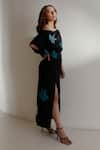 Buy_Kavya Singh Kundu_Black Handwoven Mulberry Silk Applique Abstract Motifs Celine Dress _Online_at_Aza_Fashions