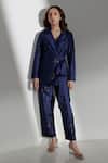 Buy_Kavya Singh Kundu_Blue Handwoven Mulberry Silk Hand Portia Blazer With Trouser _at_Aza_Fashions