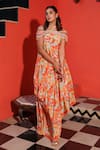 Buy_Elena Singh_Multi Color Crepe Hand Embroidered Beads Abstract Print Draped Dress _at_Aza_Fashions