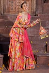 Elena Singh_Multi Color Crepe Hand Embroidered Amal Printed Peplum Top Gharara Set _Online_at_Aza_Fashions