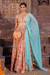 Buy_Elena Singh_Multi Color Georgette Hand Dusha Printed Anarkali With Turquoise Dupatta _at_Aza_Fashions