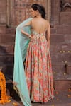 Shop_Elena Singh_Multi Color Georgette Hand Dusha Printed Anarkali With Turquoise Dupatta _at_Aza_Fashions