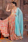 Elena Singh_Multi Color Georgette Hand Dusha Printed Anarkali With Turquoise Dupatta _Online_at_Aza_Fashions