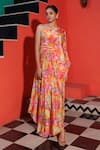 Buy_Elena Singh_Multi Color Crepe Hand Embroidered Leyla Printed Draped Dress _at_Aza_Fashions