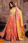 Buy_Elena Singh_Multi Color Georgette Hand Embroidered Maya Printed Crinkled Lehenga Set _at_Aza_Fashions