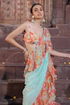Elena Singh_Multi Color Safiya Printed Ruffle Pre-draped Saree With Blouse _Online_at_Aza_Fashions