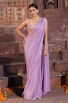 Buy_Elena Singh_Purple Saree Georgette Hand Embroidered Zaria Pre-stitched With Blouse _at_Aza_Fashions