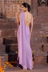 Shop_Elena Singh_Purple Saree Georgette Hand Embroidered Zaria Pre-stitched With Blouse _at_Aza_Fashions