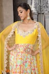 Buy_Elena Singh_Yellow Crepe Printed Abstract Leaf Darshana Anarkali With Dupatta _Online_at_Aza_Fashions