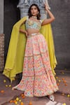 Buy_Elena Singh_Multi Color Crepe Printed Abstract Sweetheart Fitri Tiered Lehenga And Blouse Set _at_Aza_Fashions