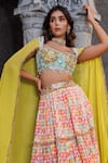 Buy_Elena Singh_Multi Color Crepe Printed Abstract Sweetheart Fitri Tiered Lehenga And Blouse Set _Online_at_Aza_Fashions