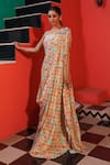 Shop_Elena Singh_Multi Color Crepe Printed Abstract Asymmetric Pravada One Shoulder Draped Gown _at_Aza_Fashions