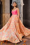 Elena Singh_Pink Crepe Printed Abstract Sweetheart Neck Zunaira Anarkali With Dupatta _Online_at_Aza_Fashions