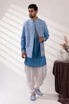 Buy_Tira by Naresh Raj_Blue Raw Silk Embroidered Paisley Bloom Bundi Kurta Set  _at_Aza_Fashions