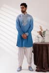 Buy_Tira by Naresh Raj_Blue Raw Silk Embroidered Paisley Bloom Bundi Kurta Set  _Online_at_Aza_Fashions