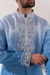 Buy_Tira by Naresh Raj_Blue Raw Silk Embroidered Paisley Bloom Bundi Kurta Set  