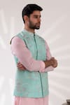 Tira by Naresh Raj_Blue Mal Cotton Embroidered Bloom Bundi Kurta Set _at_Aza_Fashions