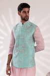 Buy_Tira by Naresh Raj_Blue Mal Cotton Embroidered Bloom Bundi Kurta Set 