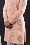 Shop_Tira by Naresh Raj_Peach Linen Embroidered Geometric Bloom Sherwani Set  _Online_at_Aza_Fashions