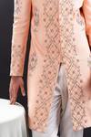 Tira by Naresh Raj_Peach Linen Embroidered Geometric Bloom Sherwani Set  _at_Aza_Fashions