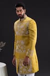 Buy_Tira by Naresh Raj_Gold Linen Satin Embroidered Flora Garden Sherwani Set  _Online_at_Aza_Fashions