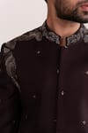 Shop_Tira by Naresh Raj_Brown Moss Crepe Embroidered Thread Sherwani And Pant Set 