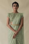 Buy_Merge Design_Green Crepe Striped Sequin Blossom Line Pattern Pre-draped Saree And Blouse Set_Online_at_Aza_Fashions
