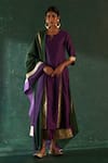 Buy_Charkhee_Purple Kurta And Dupatta Chanderi Embellished Gota Notched Placement Set _at_Aza_Fashions