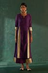 Buy_Charkhee_Purple Kurta And Dupatta Chanderi Embellished Gota Notched Placement Set _Online_at_Aza_Fashions