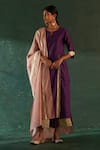 Buy_Charkhee_Purple Chanderi, , Satin Gota Patti Split Embellished Kurta Set _at_Aza_Fashions