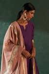 Buy_Charkhee_Purple Chanderi, , Satin Gota Patti Split Embellished Kurta Set _Online_at_Aza_Fashions