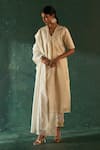 Buy_Charkhee_Off White Silk, Cotton, Poplin, Organza Gota Patti Striped Woven Kurta Set _at_Aza_Fashions