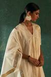 Charkhee_Off White Silk, Cotton, Poplin, Organza Gota Patti Striped Woven Kurta Set _Online_at_Aza_Fashions