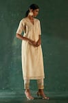 Buy_Charkhee_Off White Silk, Cotton, Poplin, Organza Gota Patti Striped Woven Kurta Set _Online_at_Aza_Fashions