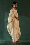 Charkhee_Off White Silk, Cotton, Poplin, Organza Gota Patti Striped Woven Kurta Set _at_Aza_Fashions