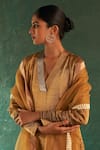 Charkhee_Gold Kurta And Palazzo Silk Tissue Woven & Embroidered Stripe Pattern Sleeve Set _Online_at_Aza_Fashions