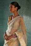 Buy_Charkhee_Off White Saree Organza And Chanderi Woven & Embroidered & Blouse Set  _Online_at_Aza_Fashions