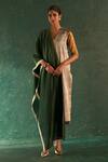 Buy_Charkhee_Gold Kurta Silk Tissue Embroidered Dori Work V Neck Color Block Set _at_Aza_Fashions