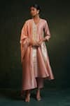 Buy_Charkhee_Pink Chanderi, , Satin Gota Patti Crinkled Paneled Anarkali Set _at_Aza_Fashions