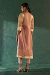Shop_Charkhee_Pink Silk, Cotton Satin, Chanderi Gota Patti V-neck Paneled Straight Kurta Set _at_Aza_Fashions