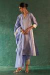 Buy_Charkhee_Purple Silk, Cotton Satin, Chanderi Gota Striped Pattern Straight Kurta Set _at_Aza_Fashions