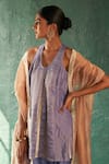 Buy_Charkhee_Purple Kurta And Dupatta Silk Tissue Gota U Striped Pattern Short Salwar Set 