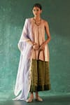 Buy_Charkhee_Pink Silk Tissue Striped U Neck Pattern Short Kurta Palazzo Set _at_Aza_Fashions