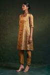 Shop_Charkhee_Gold Kurta Silk Tissue Embroidered Dori Work Geometric Set _Online_at_Aza_Fashions