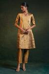 Charkhee_Gold Kurta Silk Tissue Embroidered Dori Work Geometric Set _at_Aza_Fashions