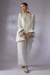 Buy_Shreeka_Ivory Organza, Georgette, Silk Satin, Placement Floral Short Kurta With Pant _at_Aza_Fashions
