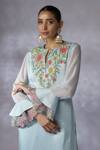Buy_Shreeka_Blue Organza, Georgette, Silk Satin Embroidery Placement Floral Kurta With Pant _Online_at_Aza_Fashions