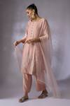 Buy_Shreeka_Pink Silk Organza Sequins, Embroidery Round Blossom Placement Kurta Pant Set _at_Aza_Fashions