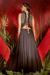 Shop_Shreeka_Black Double Georgette Embroidered Floral V-neck Sequin Crop Top With Skirt _at_Aza_Fashions